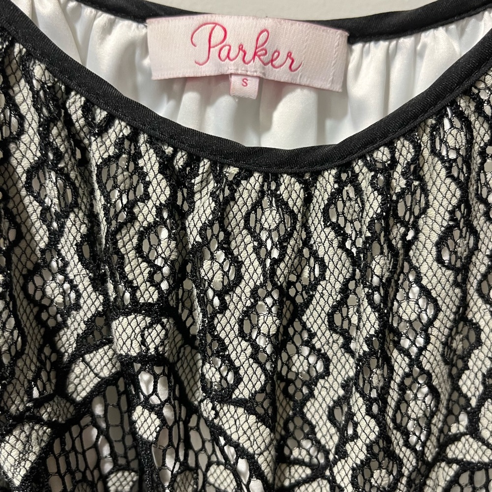 Parker Black Lace Overlay Cream Shell Women's Top